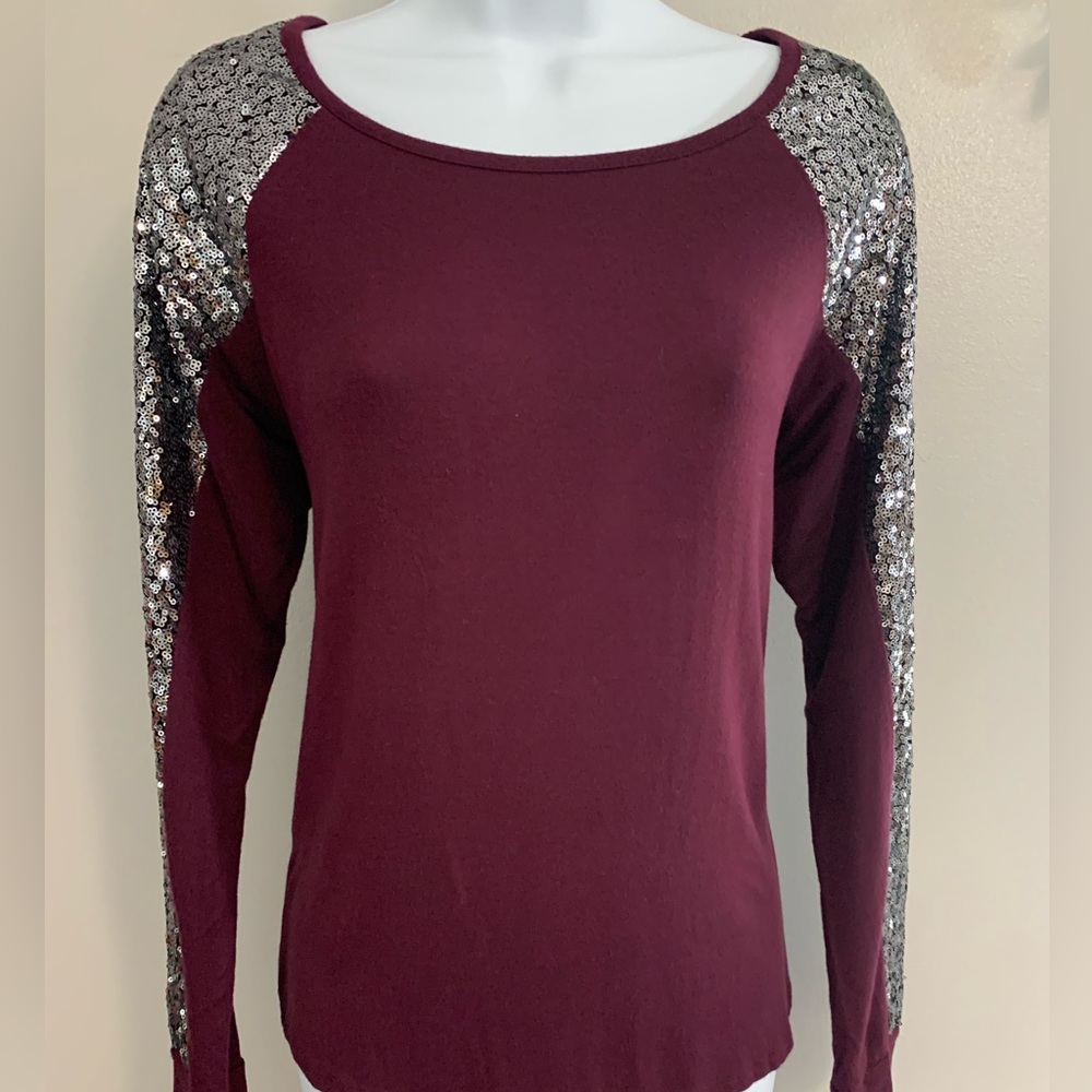 The Pulse Boutique Burgundy Sequin Sleeve Top